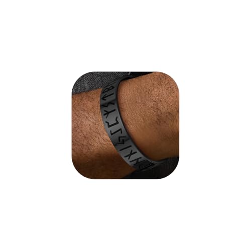 FaithHeart Schwarz Rune Armreif für Herren Jungen Punk Gotik Wikinger Armband Offener 15mm Rune Armband mit Geschenkebox für Männer Frauen von FaithHeart