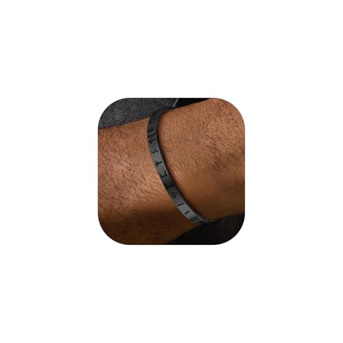 FaithHeart Schwarz Rune Armreif für Herren Jungen Punk Gotik Wikinger Armband Offener Rune Armband mit Geschenkebox für Männer Frauen von FaithHeart