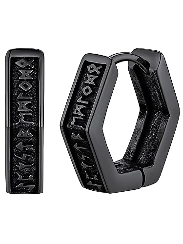FaithHeart Schwarze Creolen Ohrstecker Punk Gotik Viking Rune Ohrstecker Wikinger Ohrringe für Herren Rune Ohrschmuck mit Geschenkebox von FaithHeart