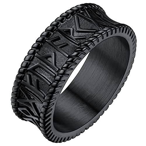 FaithHeart Schwarz Rune ring Herren Männer Bandring mit Rune Symbol Viking Rune Fingerring mit Geschenkebox für Valentinstag Weihnachten von FaithHeart