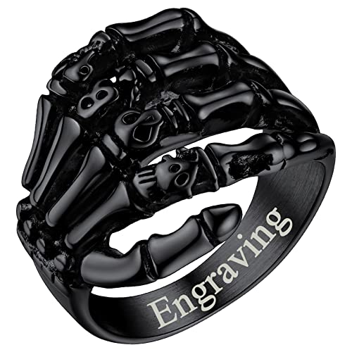 FaithHeart Schwarz Schädel Totenkopf Finger Ring Damen Herren Skelett Fingerring Retro Stil Totenkopf Finger Ring mit Namen Text Gravur für Freunden Ehemann von FaithHeart