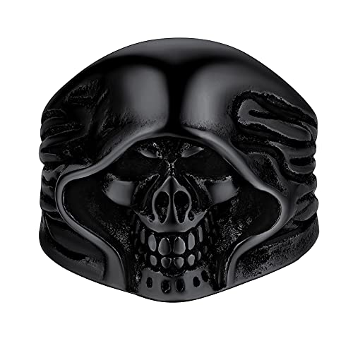 FaithHeart Schwarz Schädel Totenkopf Fingerring Damen Herren Retro Stil Fingerring Punk Gotischer Fingerring für Weihnachten Geburtstag von FaithHeart