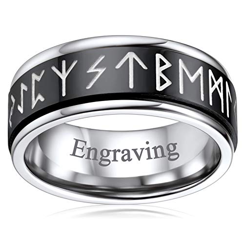 FaithHeart Schwarz Spinnerring Fingerring Viking Herren Jungen Rune Fingerring drehbarer Meditationsring Freundschaftsring Partnerring für Vatertag Weihnachten von FaithHeart