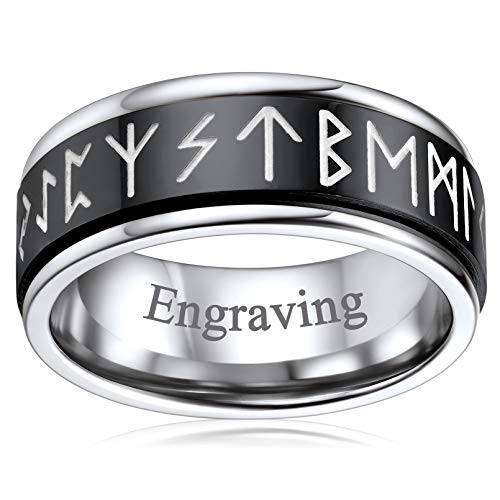 FaithHeart Schwarz Spinnerring Fingerring mit Rune Symbol Damen Herren Viking Retro Rune Fingerring Hip pop drehbarer Meditationsring für Paar Pärchen von FaithHeart