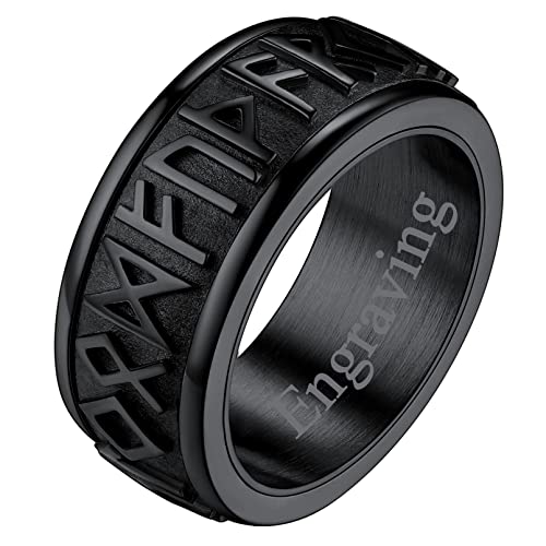 FaithHeart Schwarz Spinnerring Herren Männer Drehbarer Mittelring mit Rune Symbol Viking Rune Fingerring mit Geschenkebox für Valentinstag Weihnachten von FaithHeart