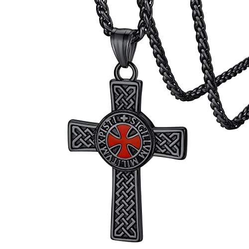 FaithHeart Tempelritter Kreuz Halskette für Herren Jungen Punk Gotik Medaillon Tempelritter Anhänger mit Geschenkebox für Valentinstag Geburtstag von FaithHeart