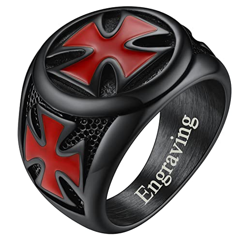FaithHeart Schwarz Tempelritter Kreuz Ring in Ringgröße 72 Punk Style Bandring Herren Jungen Siegelring Statement Ring mit Gravur für Freunden Ehemann von FaithHeart