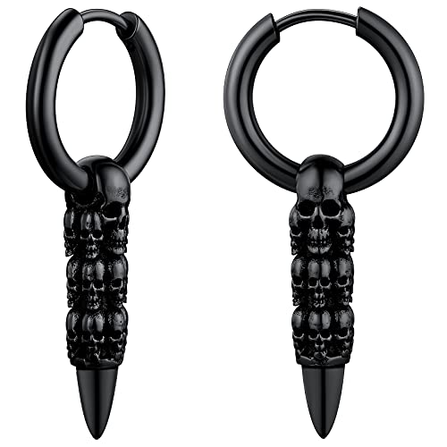 FaithHeart Schwarz Totenkopf Kreolen Huggie Ohrstecker Punk Piercing Hängende Ohrring Hip pop Ohrschmuck für Männer Jungen von FaithHeart