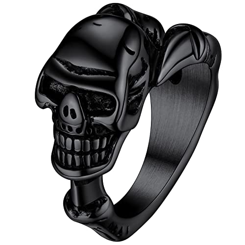 FaithHeart Schwarz Totenschädel Totenkopf Finger Ring Herren Männer Biker Skull skelett Fingerring Punk Gotik Fingerring für Freunden Männer von FaithHeart