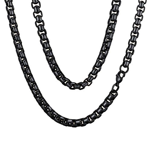 FaithHeart Schwarz Venezianerkette für Damen und Herren, 6MM Breit 70cm Lang Punk Halskette, Massive Venezianerkette Halskette für Freunden Sohn Papa von FaithHeart