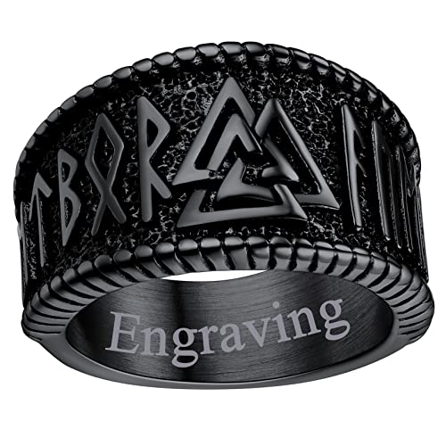 FaithHeart Schwarz Viking Stil Bandring mit Rune Symbol Personalisierter Valknut Fingerring in Ringgröße 65 Partnerring Freundschaftsring von FaithHeart