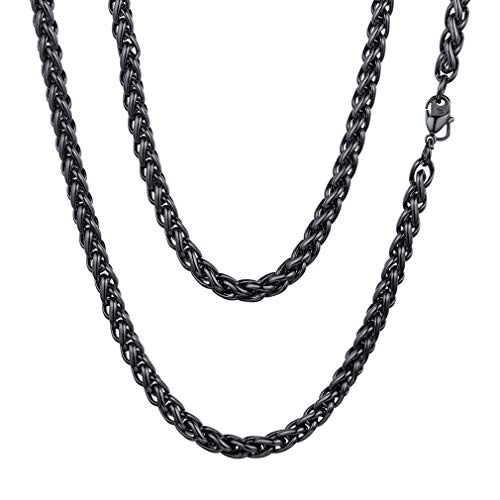 FaithHeart Schwarz Weizenkette für Damen und Herren, 6MM Breit 60cm Lang Rapper Halskette, Punk Weizenkette Halskette mit Geschenkebox für Valentinstag von FaithHeart
