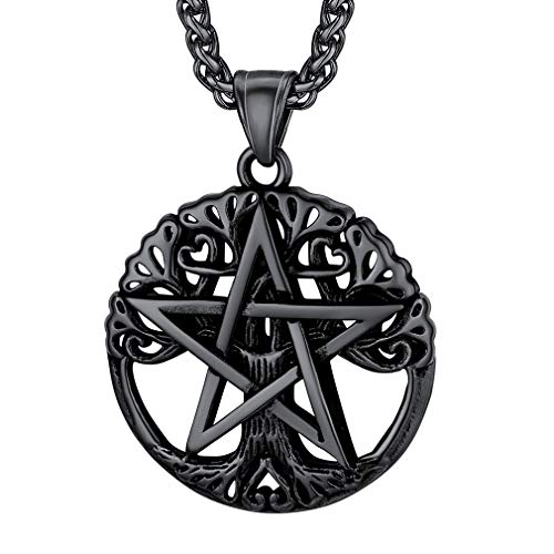 FaithHeart Schwarz Wicca Pentagramm Kette Herren Pentagramm Anhänger mit Lebensabaum für Weihnachten/Valentinstag von FaithHeart