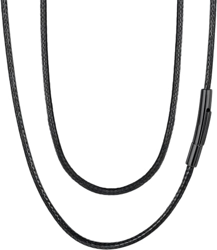 FaithHeart Schwarz halskette für Herren, Kunstleder Halsband 55cm lang, 2mm Lederhalskette ohne Anhänger, Kette mit Schwarz Verschluss von FaithHeart