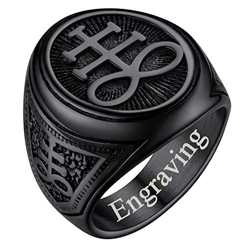 FaithHeart Schwarz herren männer Fingerring Punk Retro Siegelring Satanic Leviathan Fingerring mit Gravur Partnerring Siegelring Freundschaftsring für Paar Pärchen von FaithHeart