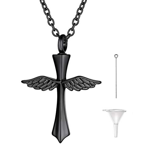 FaithHeart Schwarze Cremation Urne Halskette mit Flüge Anhänger nie färbige Ascheschmuck für Kinder und Jungendlichen von FaithHeart