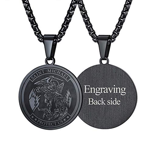 FaithHeart Schwarze Saint Michael Medaille Anhänger Halskette mit 55+5cm Halskette mit Geschenkebox für Geburtstag Weihnachten von FaithHeart