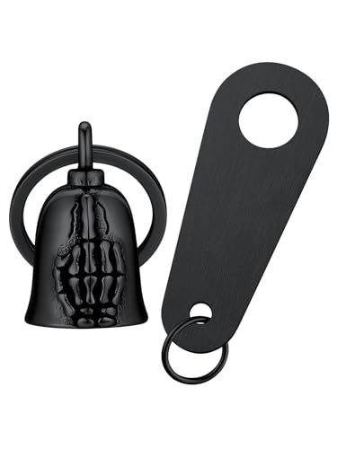 FaithHeart Schwarze Totenkopfglocken, Glücksreitglocke für Herren, Skelett, Hand, Motorradglocke, Schutzengel für Biker, Fahrer, Schlüsselanhänger aus Edelstahl von FaithHeart