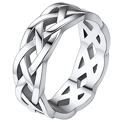 FaithHeart Silber Bandring für Damen Mädchen 7mm breit Irischer Keltischer Knot Ring Ehering Verlorbungsring für Freundin Ehefrau von FaithHeart