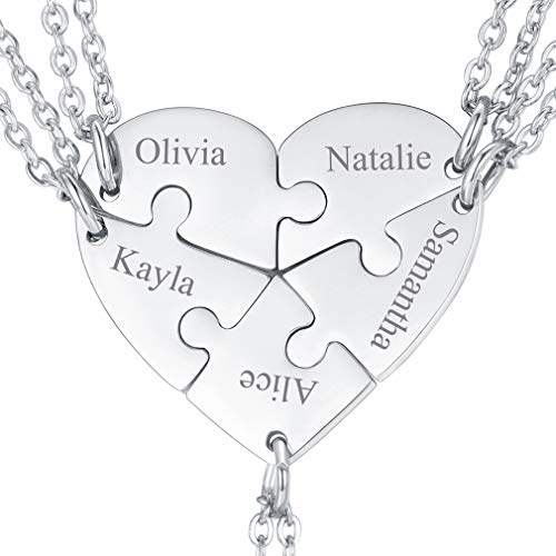 FaithHeart Silber DIY Puzzle Kette für 5 Edelstahl Silber BFF Kette mit Herzanhänger für Best Friends von FaithHeart