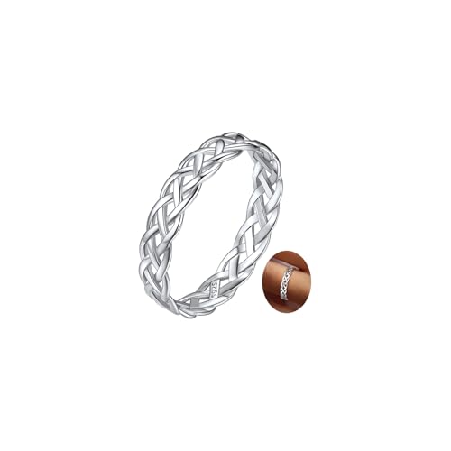 FaithHeart Silber Damenring 4mm Ewigkeitsring Keltischer Knot Fingerring 925 Paarring Verlorbunsring Ehering mit Geschenkebox für Geburtstag Valentinstag von FaithHeart