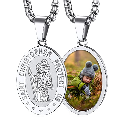 FaithHeart Foto Anhänger für Herren Damen, Auto Accessoires mit Heiliger Christophorus Anhänger, Heiliger Talisman Amulett für Geburtstag Vatertag von FaithHeart