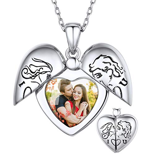 FaithHeart Silber Foto Herzanhänger Personalisierte Photo Medaillon Partnerkette mit “I Love You” Symbol für damen mädchen von FaithHeart