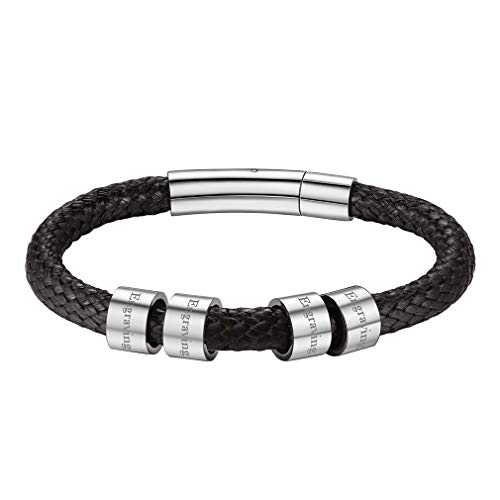 FaithHeart Silber Herren lederarmbänder männer ID Armband geflochten Armsreif von FaithHeart