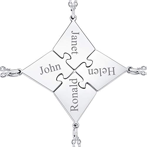 FaithHeart Silber Puzzle Kette mit Gravur personalisierte Freundschaftskette für 4 BFF Kette mit Geschenkebox für Eltern und Kinder von FaithHeart