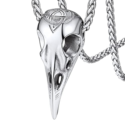 FaithHeart Silber Raven Skull Anhänger Vintag Retro Vogelschädel Anhänger mit Keltischer Knot Viking Raven Amulett mit Gravur für Damen Herren von FaithHeart