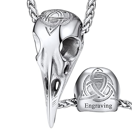 FaithHeart Silber Raven Skull Anhänger Vintag Retro Vogelschädel Anhänger mit Keltischer Knot Viking Raven Amulett mit Gravur für Damen Herren von FaithHeart