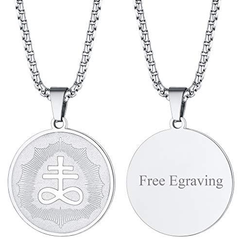 FaithHeart Silber Satanic Leviathan-Kreuz-Schwefel-Symbol-Halskette aus Edelstahl mit rundem Anhänger Medaillon Silber für Damen und Herren von FaithHeart