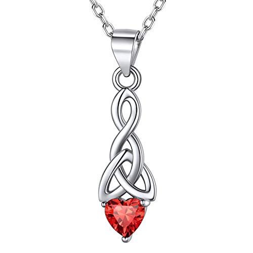 FaithHeart Silberkette mit Rubin Gebursstein Herz Keltischer Knot Anhänger mit Geschenkebox für Valentinstag Geburtstag von FaithHeart
