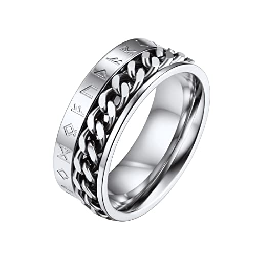 FaithHeart Edelstahl Spinnerring Fingerring Herren Jungen Kettering mit Viking Rune Symbol Punk Fingerring zum drehen Punk Kette Fingerring Paarring Freundschaftsring für Freunden Ehemann von FaithHeart