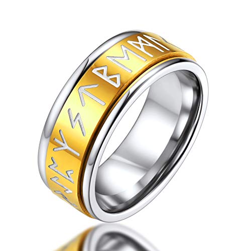 FaithHeart goldener Spinnerring Fingerring mit Rune Symbol Herren Jungen Viking Retro Rune Ring Partnerring Ehering drehbarer Meditationsring für herren Jungen von FaithHeart