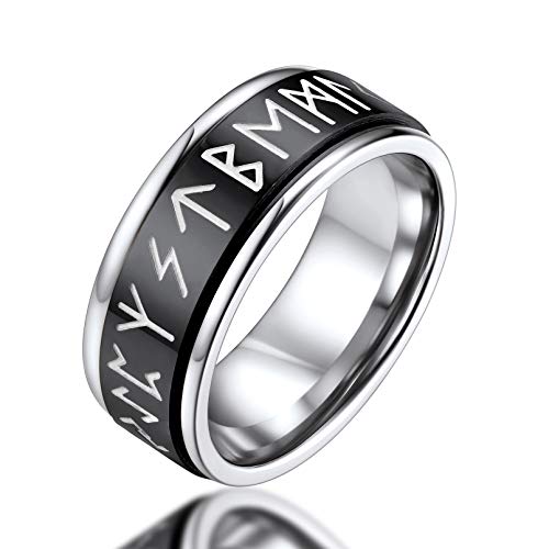 FaithHeart Viking Herren Jungen Rune Fingerring Spinnerring Schwarz Drehring drehbarer Meditationsring Freundschaftsring Partnerring mit Geschenkebox für Weihnachten Valentinstag von FaithHeart