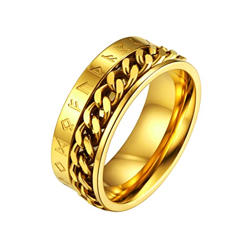 FaithHeart goldener Fingerring mit Rune Symbol Viking Retro Herren Jungen Rune Fingerring mit Geschenkebox für Damen Herren Jungen von FaithHeart