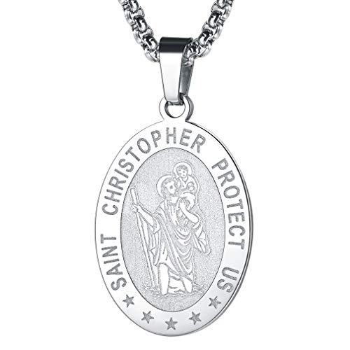 FaithHeart Heiliger Christophorus Anhänger, Edelstahl St Christophorus Halskette, Kette mit Ovaler Anhänger, Amulett mit Geschenkebox für Geburtstag Valentinstag Weihnachten von FaithHeart