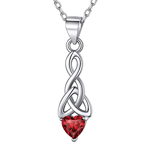 FaithHeart Sterling Silber Kette mit Kelitscher Knot Herzanhänger Damen Halskette mit Granat Gebursstein von FaithHeart