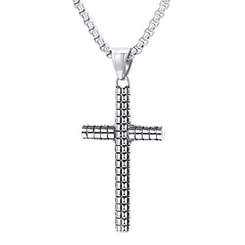 FaithHeart Unisex Halskette Kreuzanhänger Edelstahl Silberfarbe Amulett Jesus Kreuz Anhänger Geschenk zum Geburtstag Talisman Schmuck Gelb Länge: 50cm (+ 5cm) … von FaithHeart