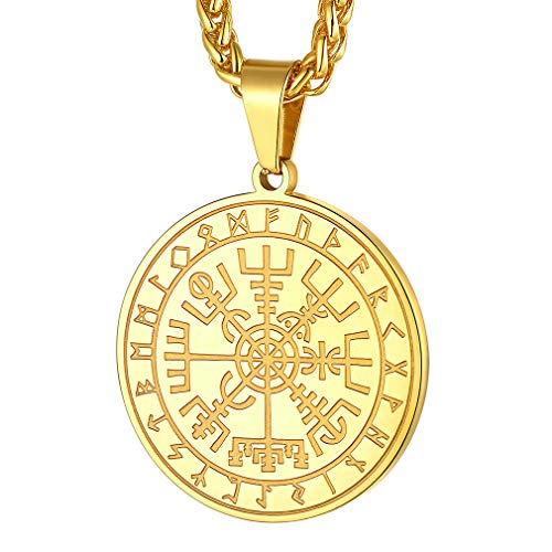 FaithHeart Goldener Viking Kompass Anhänger Wikinger Vegvisir Armulett Herren skandinavischer Schmuck für Kinder und Jugendlichen von FaithHeart