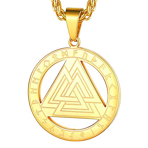 FaithHeart Vergoldet Valknut Anhänger mit 55cm+5cm Weizenkette herren Valknut Kette mit Geschenkebox für Vater und Freunden von FaithHeart
