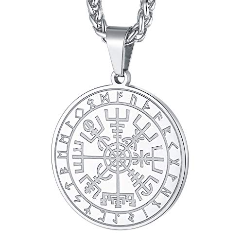 FaithHeart Viking Kompass Wikinger Vegvisir Anhänger Halskette herren Kompass Anhänger mit 55cm+5cm Kette für damen und Herren von FaithHeart