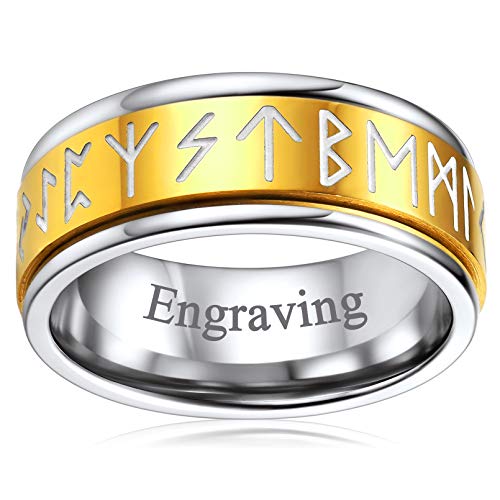 FaithHeart Viking Retro Rune Fingerring goldener Spinnerring mit Mittelring zum drehen Hip pop Herren Jungen Partnerring Freundschaftsring mit Geschenkebox für Paar Pärchen von FaithHeart