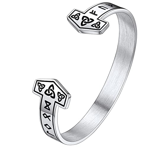 FaithHeart Viking Rune Armreif für Herren Jungen Punk Gotik Wikinger Thors Hammer Armband Offener Edelstahl Rune Armband mit Geschenkebox für Männer Frauen von FaithHeart