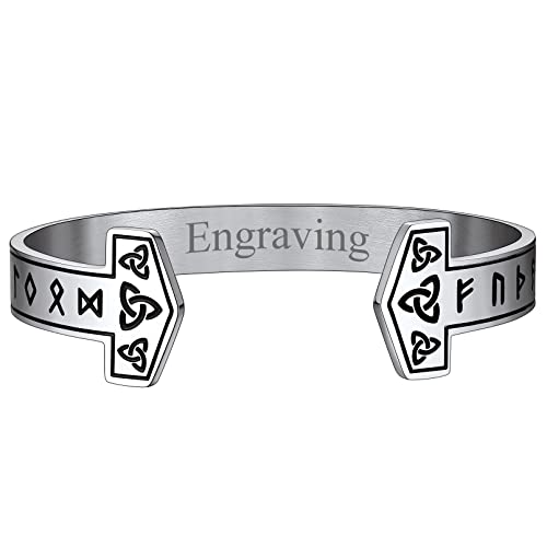 FaithHeart Viking Rune Armreif für Herren Jungen Punk Gotik Wikinger Thors Hammer Armband Offener personalisierter Rune Armband mit Geschenkebox für Männer Frauen von FaithHeart