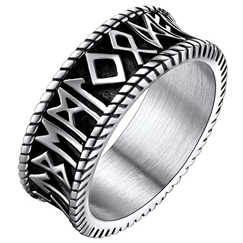 FaithHeart Viking Rune Fingerring Silber Rune Fingerring 8mm breit Edelstahlring mit Geschenkebox für Valentinstag Weihnachten von FaithHeart