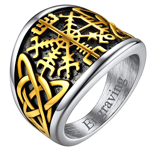 FaithHeart Viking Style Fingerring Personalisierter Vegvisir Fingerring Retro Siegelring Kompass Ring mit Keltischer Knot Herren Männer Fingerring für Weihnachten Geburtstag von FaithHeart