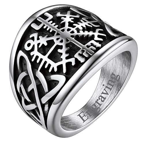 FaithHeart Viking Style Fingerring Personalisierter Vegvisir Fingerring Retro Siegelring Kompass Ring mit Keltischer Knot Herren Männer Fingerring mit Gravur von FaithHeart