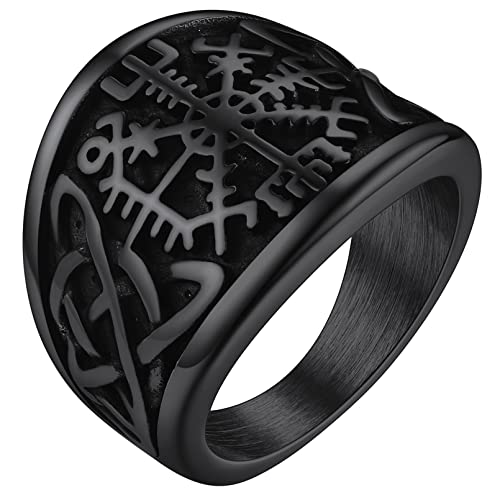FaithHeart Viking Style Fingerring Schwarz Vegvisir Fingerring Retro Siegelring Kompass Ring mit Keltischer Knot Herren Männer Fingerring für Weihnachten Geburtstag von FaithHeart